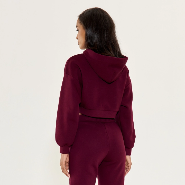 Red Cropped hoodie with hood and gold logo – urban style and